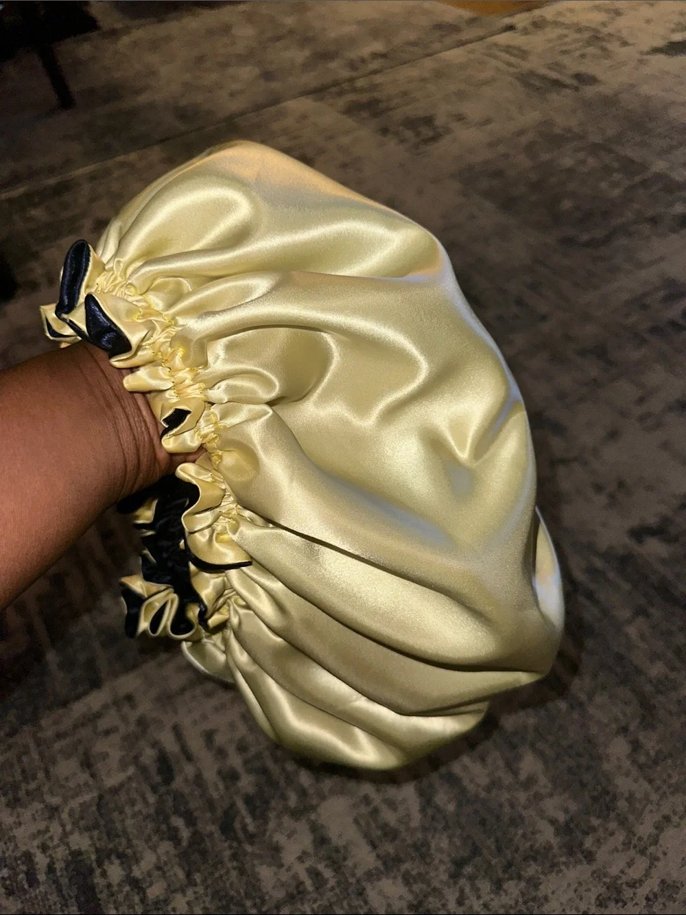 Reversible Satin Sleep Bonnet in Navy and yellow